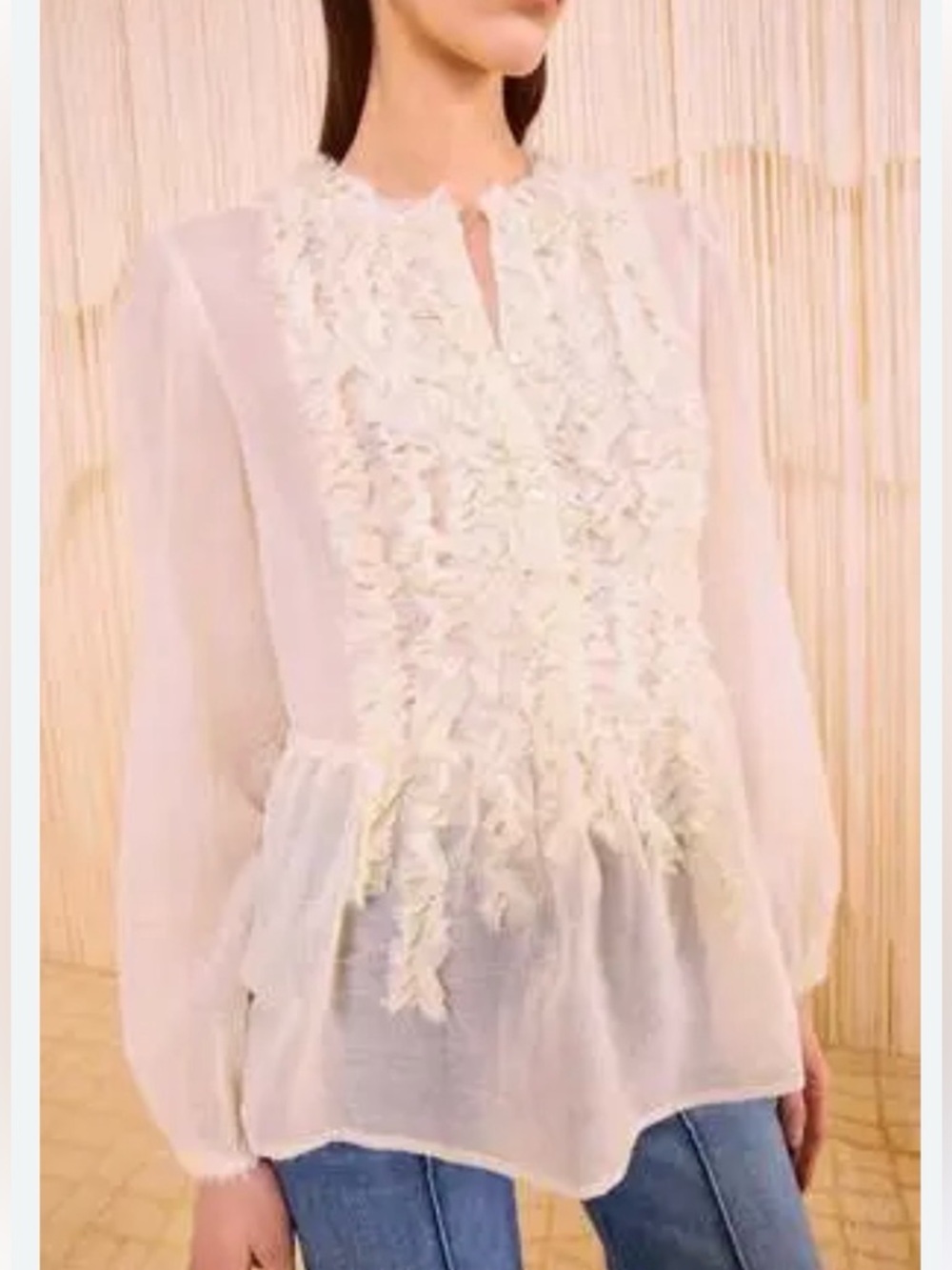 Ulla Johnson Cosima Tunic Top Blouse Cream Ruffled Sheer Size 4